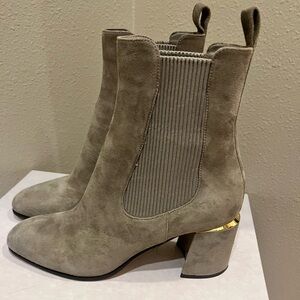 Jimmy Choo Taupe Thessaly Suede Heeled Boots 38.5 M
